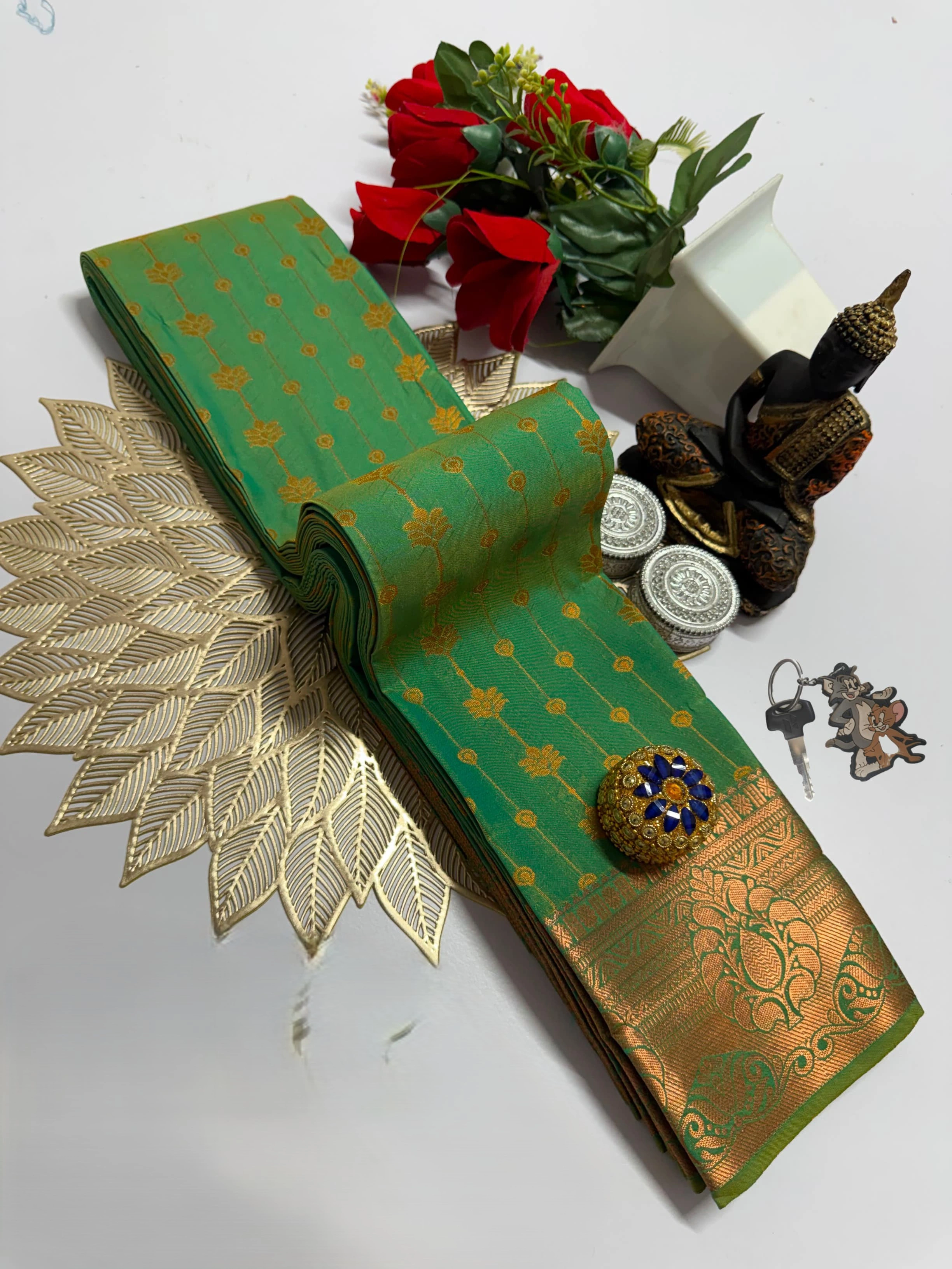 Dark Olive Brown Aarani Soft Silk Saree